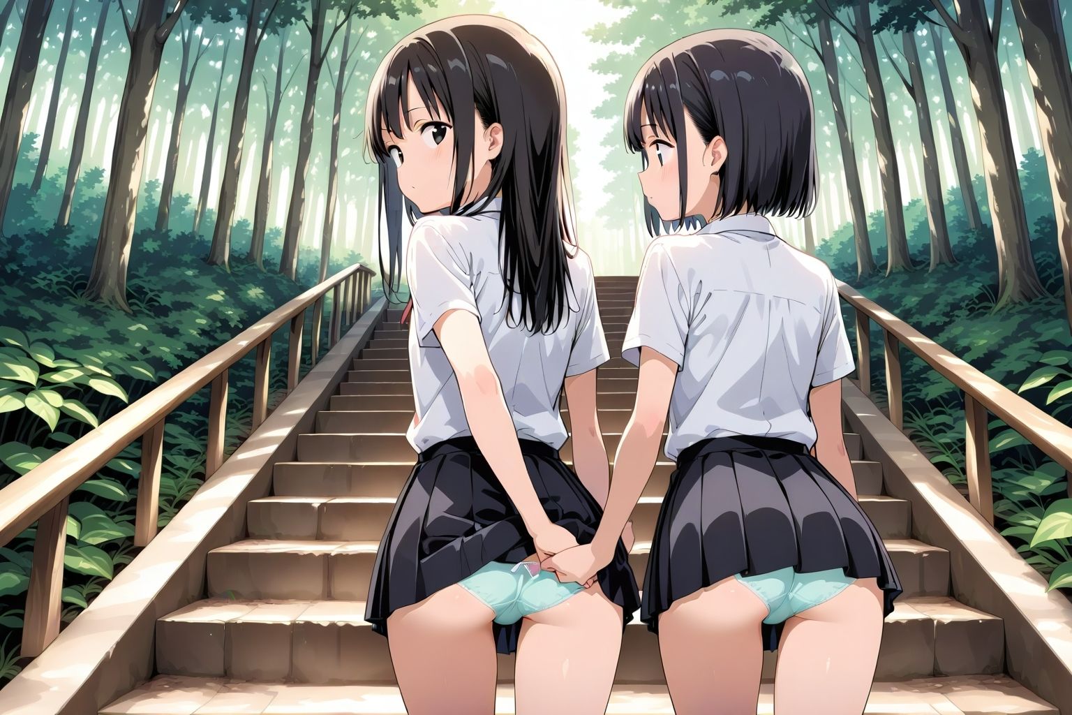 【59枚】女の子たちのミニスカ制服やパンティーやお尻をお好きなだけ観察できます♪今日は妄想の世界にあるエッチな街での学園見学日です♪街のいろいろな学園の校舎前にあるお庭の階段で、制服ミニスカート、オシリにくい込むパンツのパンチラをいっぱいごらんくださいね♪ 画像5