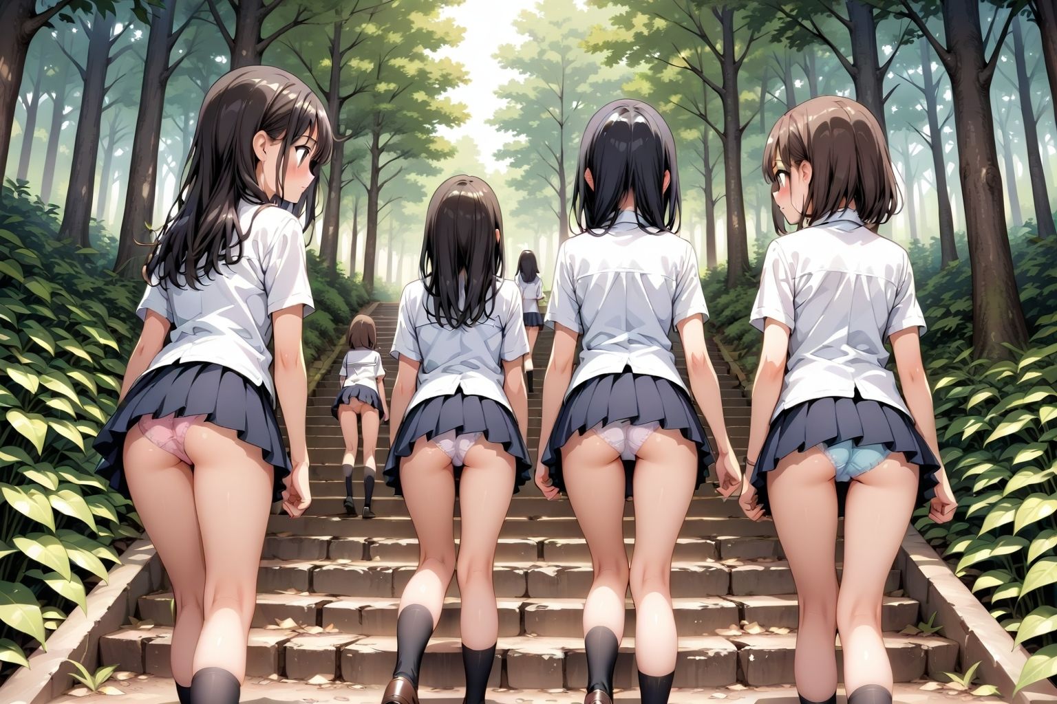 【59枚】女の子たちのミニスカ制服やパンティーやお尻をお好きなだけ観察できます♪今日は妄想の世界にあるエッチな街での学園見学日です♪街のいろいろな学園の校舎前にあるお庭の階段で、制服ミニスカート、オシリにくい込むパンツのパンチラをいっぱいごらんくださいね♪ 画像6