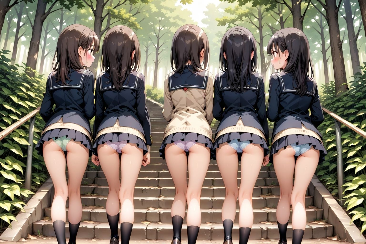 【59枚】女の子たちのミニスカ制服やパンティーやお尻をお好きなだけ観察できます♪今日は妄想の世界にあるエッチな街での学園見学日です♪街のいろいろな学園の校舎前にあるお庭の階段で、制服ミニスカート、オシリにくい込むパンツのパンチラをいっぱいごらんくださいね♪ 画像8