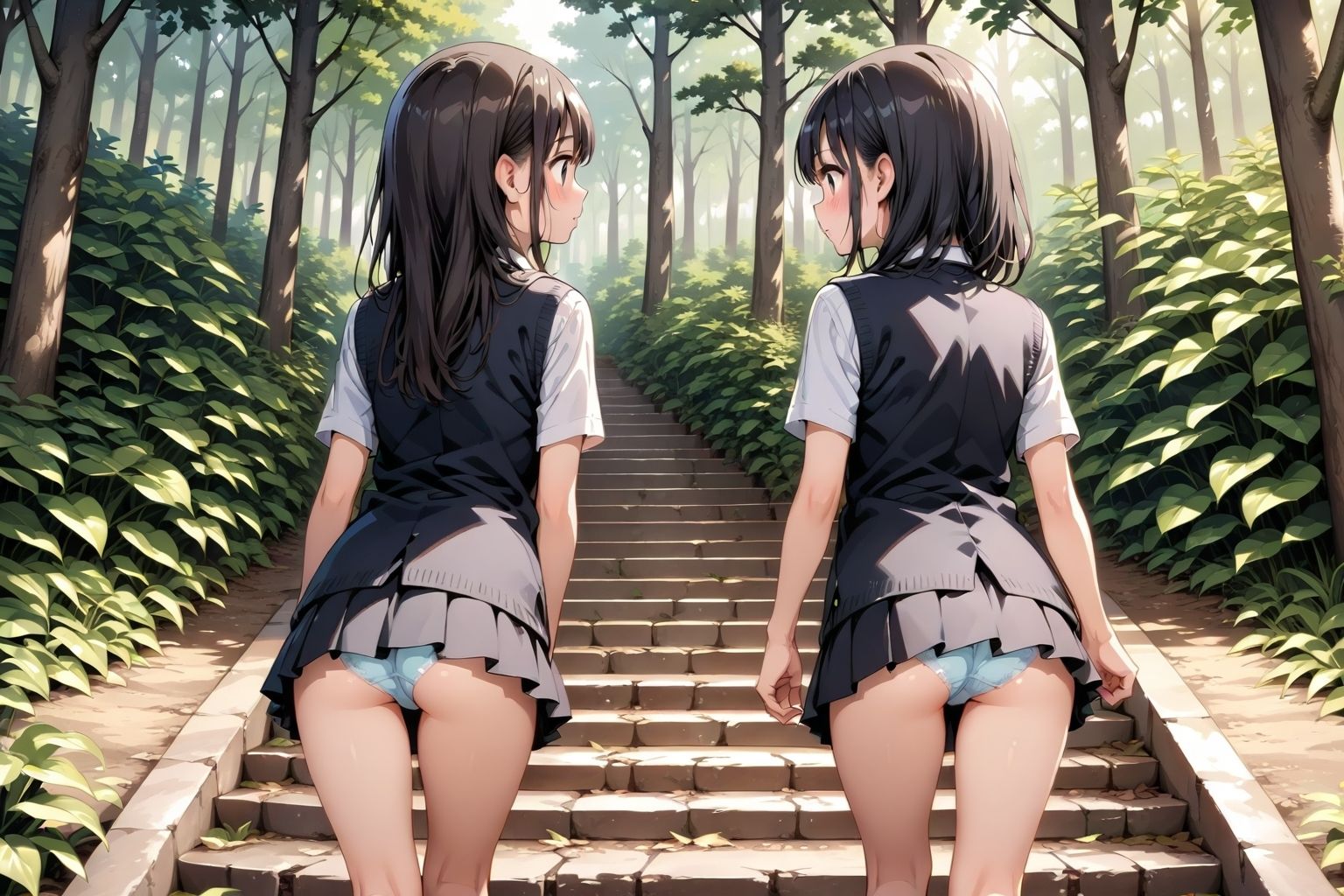 【59枚】女の子たちのミニスカ制服やパンティーやお尻をお好きなだけ観察できます♪今日は妄想の世界にあるエッチな街での学園見学日です♪街のいろいろな学園の校舎前にあるお庭の階段で、制服ミニスカート、オシリにくい込むパンツのパンチラをいっぱいごらんくださいね♪ 画像9