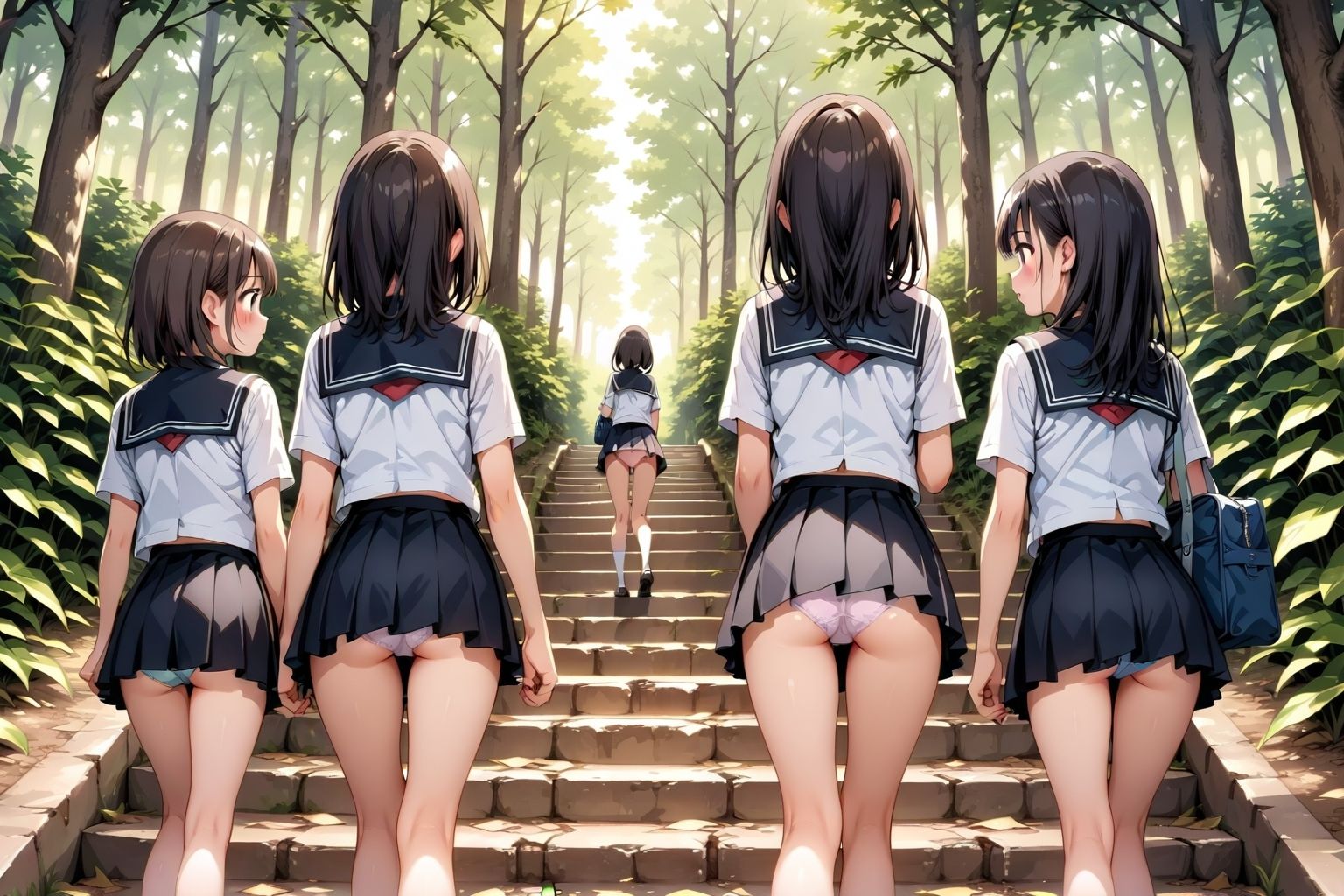【59枚】女の子たちのミニスカ制服やパンティーやお尻をお好きなだけ観察できます♪今日は妄想の世界にあるエッチな街での学園見学日です♪街のいろいろな学園の校舎前にあるお庭の階段で、制服ミニスカート、オシリにくい込むパンツのパンチラをいっぱいごらんくださいね♪ 画像10