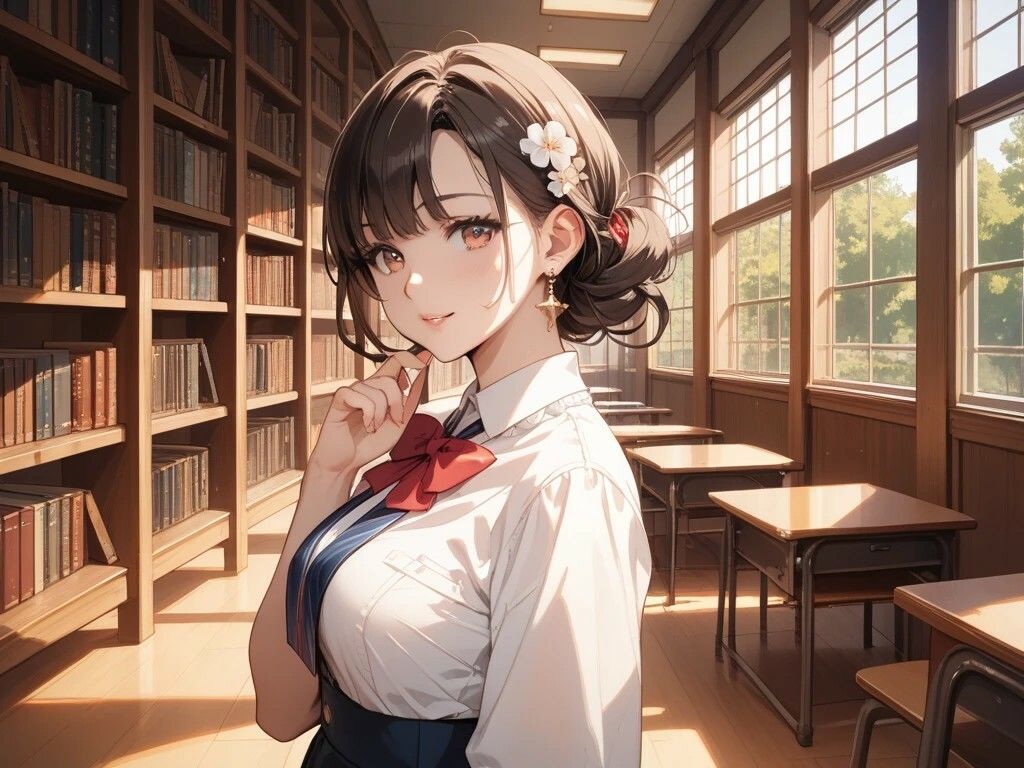 図書室プレイと学校プールプレイと工場で働く美女と鍾乳洞散策美女 画像1