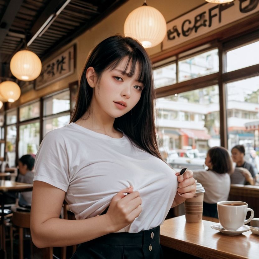 カフェでチラッとおっぱいを見せてくれるお姉さん（セリフなし  AI画像集） 画像4