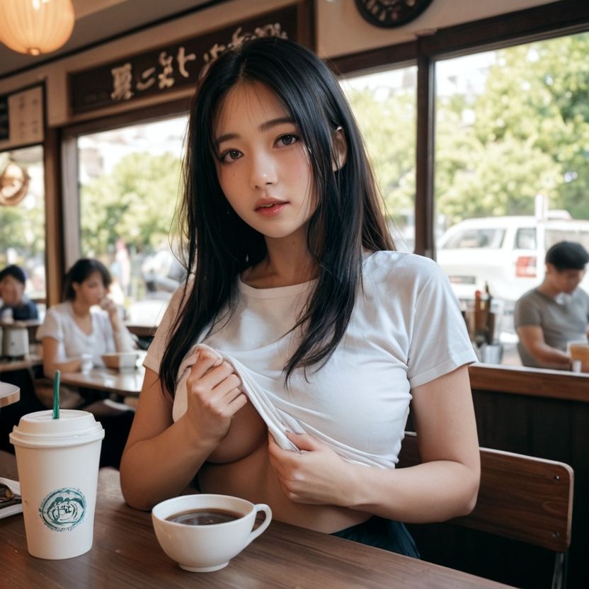 カフェでチラッとおっぱいを見せてくれるお姉さん（セリフなし  AI画像集） 画像7