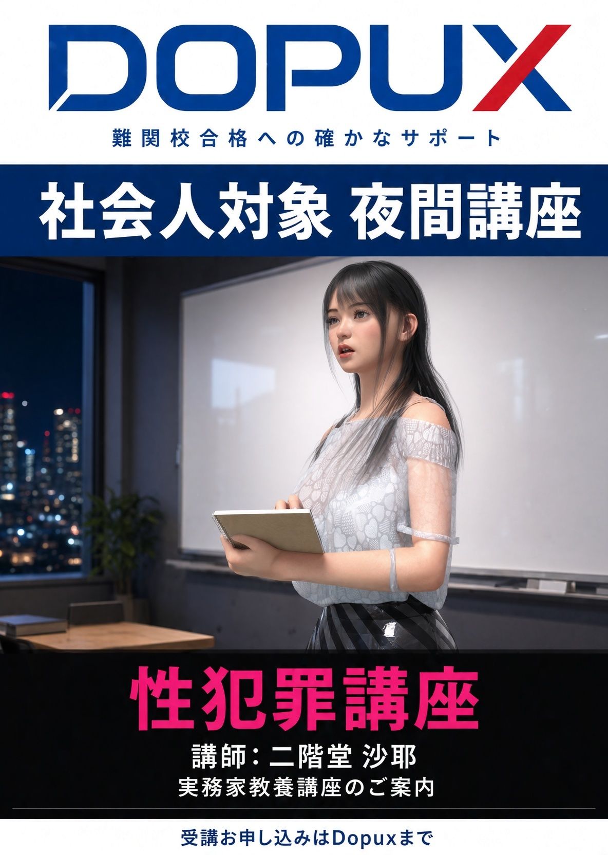 【△20】パンチラガチャ★二階堂 沙耶 大学に進学し強豪予備校『DOPUX（ドピュックス）』で社会人向け講座（性犯罪）を教える名物講師に！（Vol.007:淫行勧誘罪）
