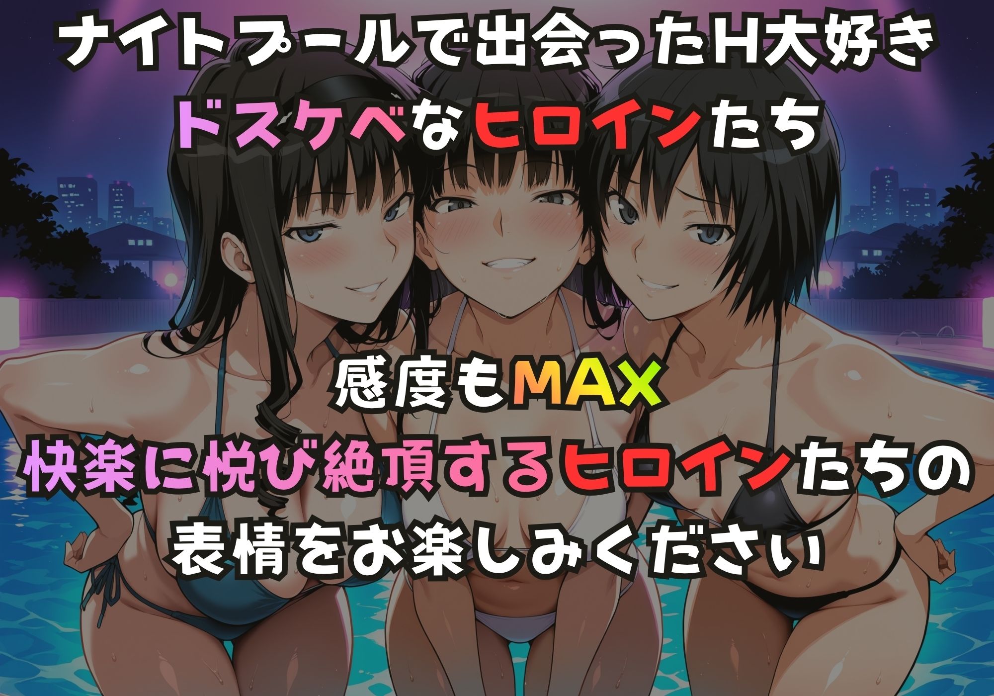 ナイトプールでガンギマるドスケベヒロイン 森島〇るか&絢〇詞&七〇逢1