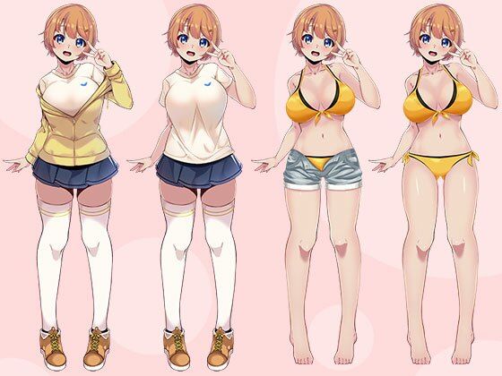 【立ち絵素材R18】 天真爛漫ショートカット巨乳美少女 フルセットPSDパック サンプル画像 2