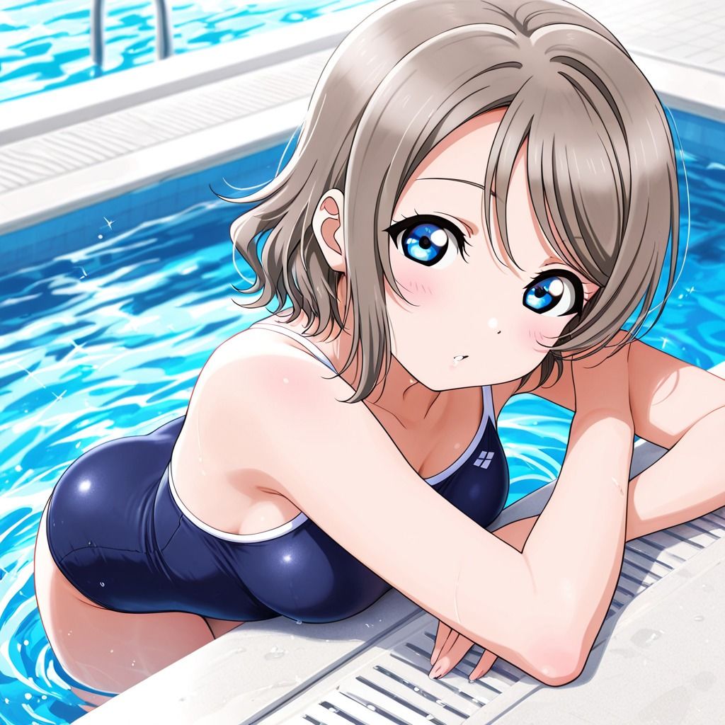 競泳水着アイドルとプールサイドでイチャイチャ