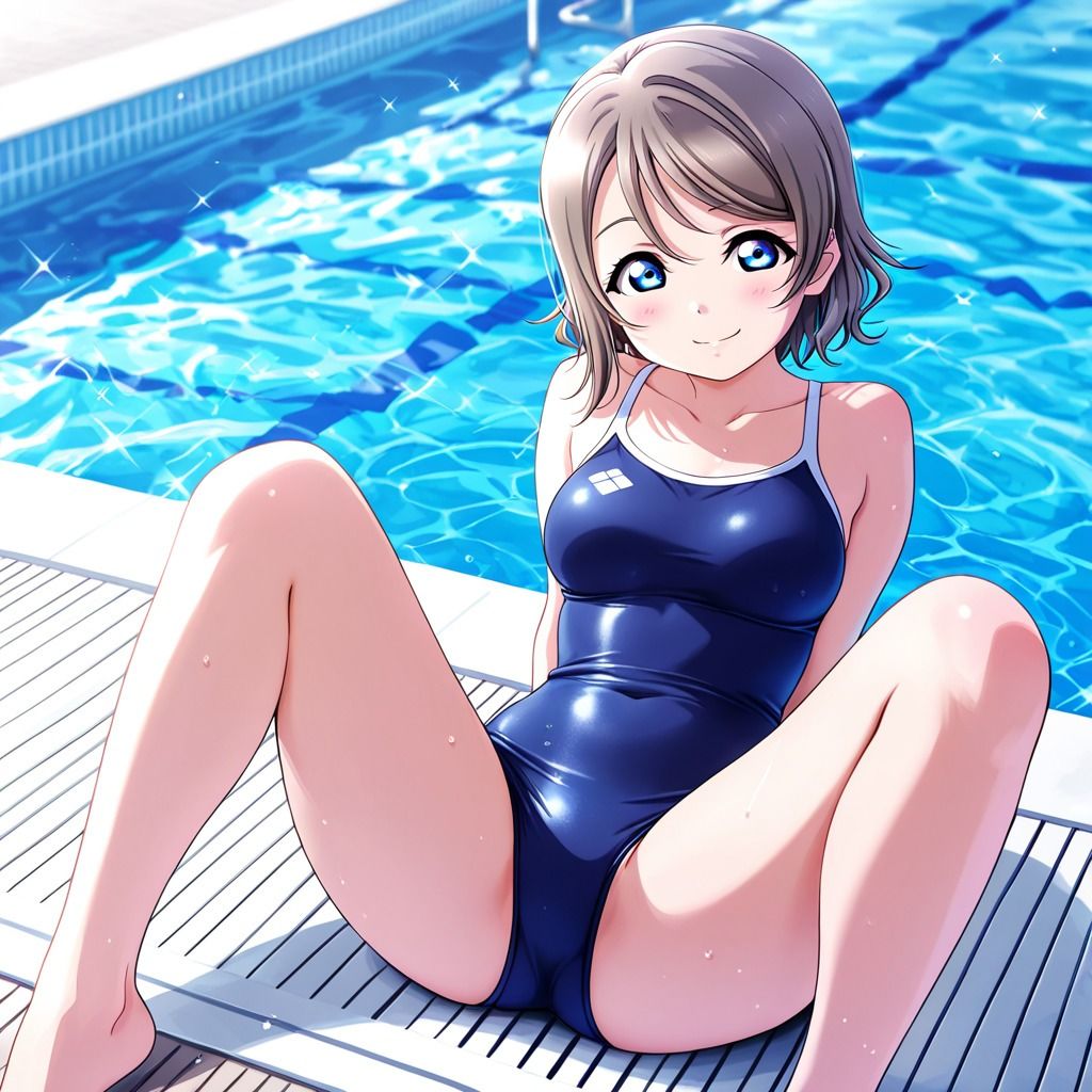 競泳水着アイドルとプールサイドでイチャイチャ