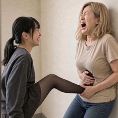 小悪魔年下女子の腹蹴り調教 靴下＆ストッキングで熟女を嘔吐させる1分10秒 画像2