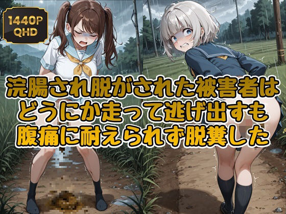 浣腸され脱がされた被害者はどうにか走って逃げ出すも腹痛に耐えられず脱糞した