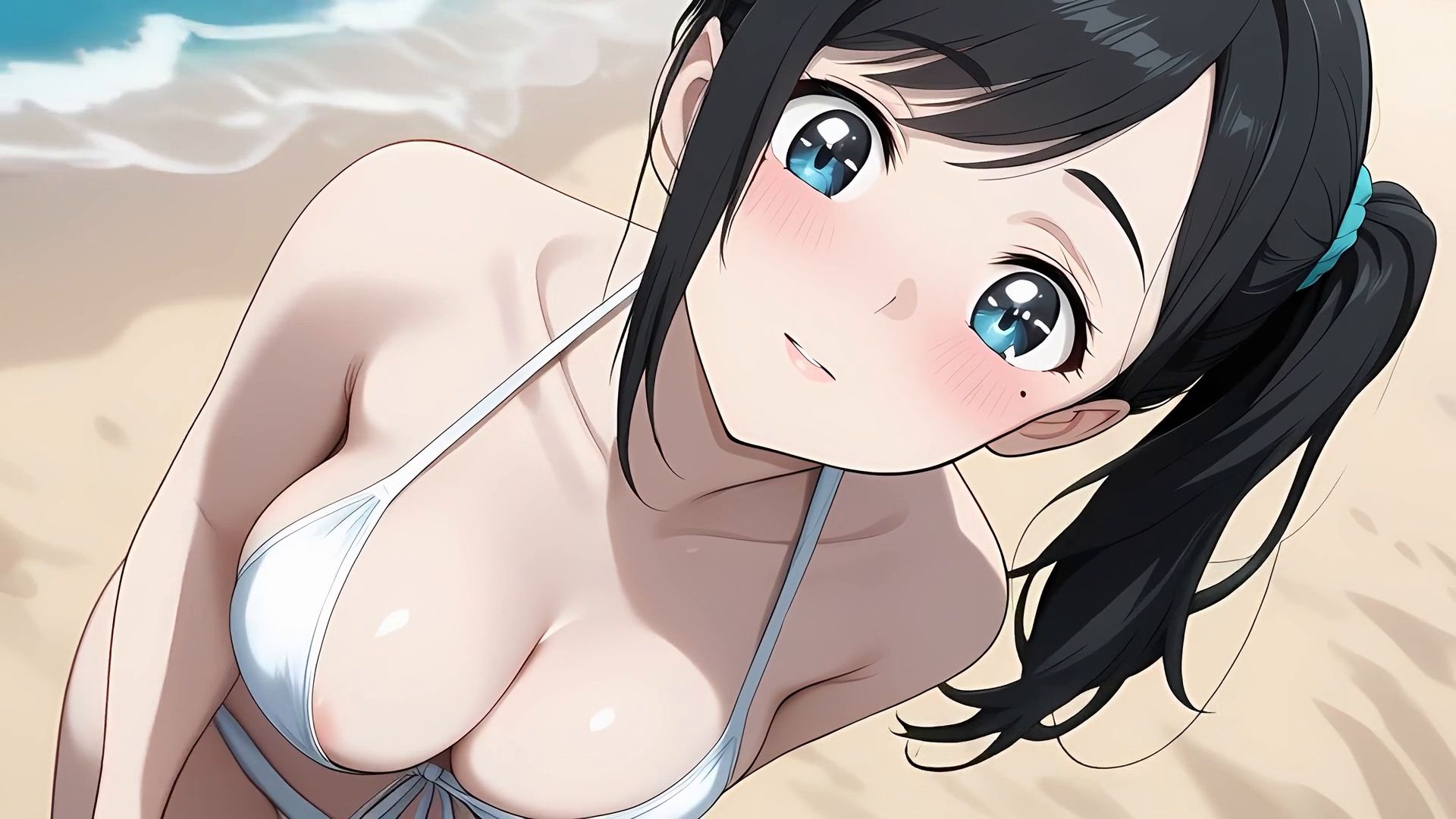【フルHD】黒髪サイドポニーの水着彼女とビーチから始まる中出しえっち【約16分・音声付き】