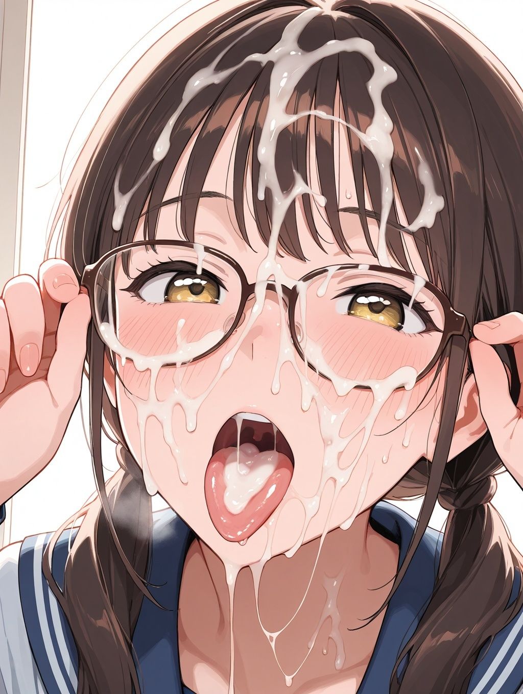 眼鏡娘にぶっかけザーメン