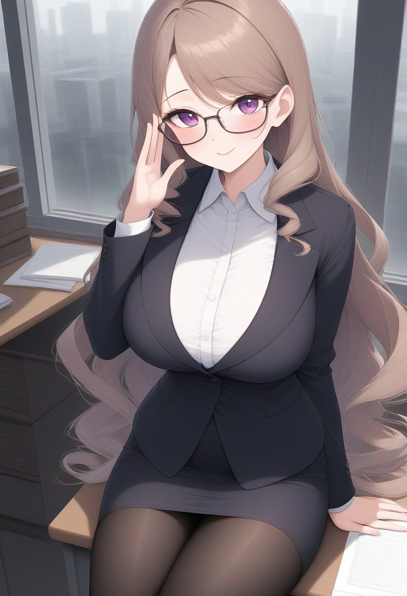 社長室で爆乳メガネ秘書のお姉さん・玲奈(29)と二人きり…出張ホテル・バー・バスルームで朝まで〜有能秘書の淫らな素顔〜【CG292枚収録】 画像1