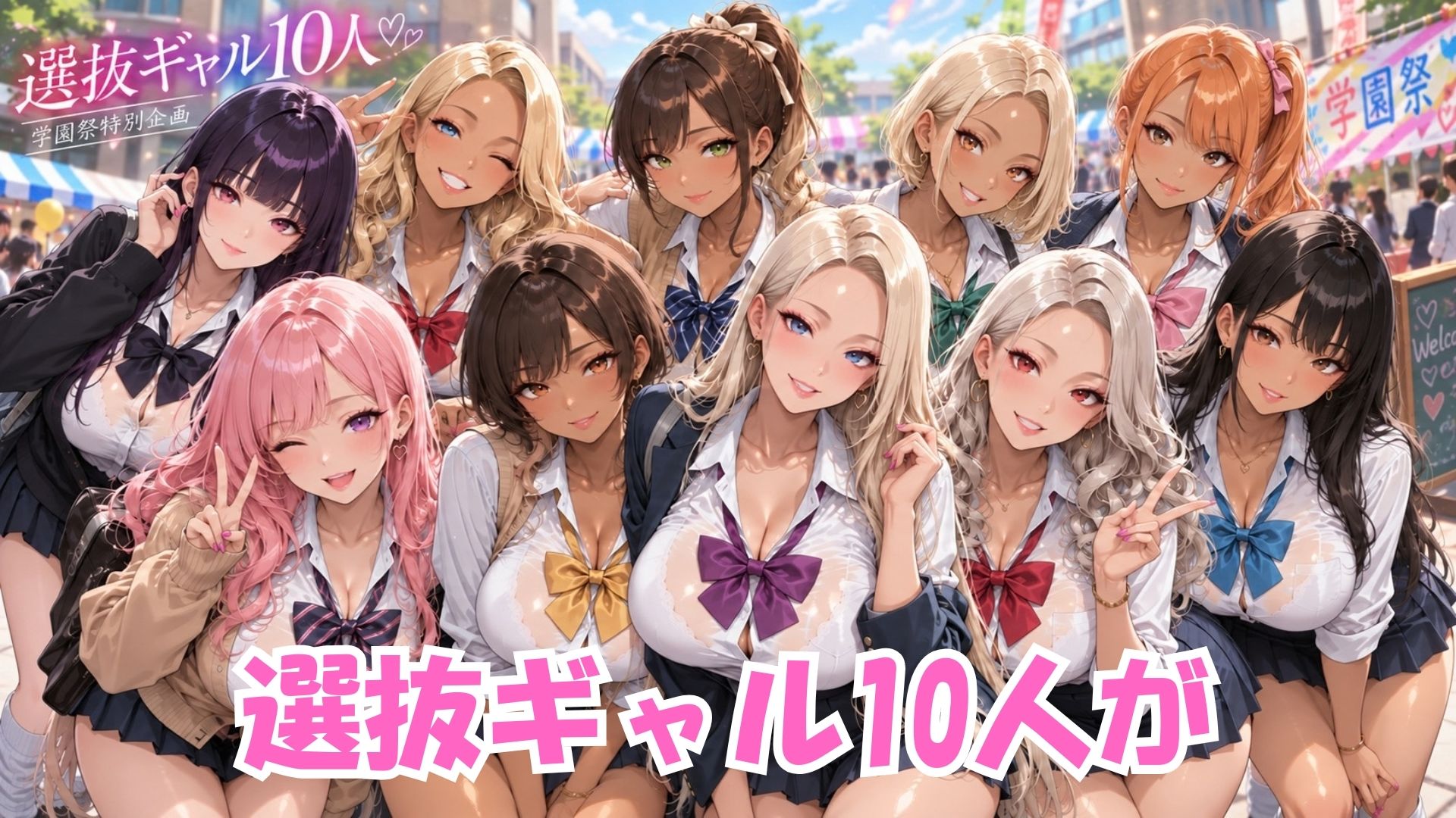 【4K高画質】学園祭で選抜されたギャル10人を全員別コスプレで堪能！濃厚中出しセックス10連発！ 画像1