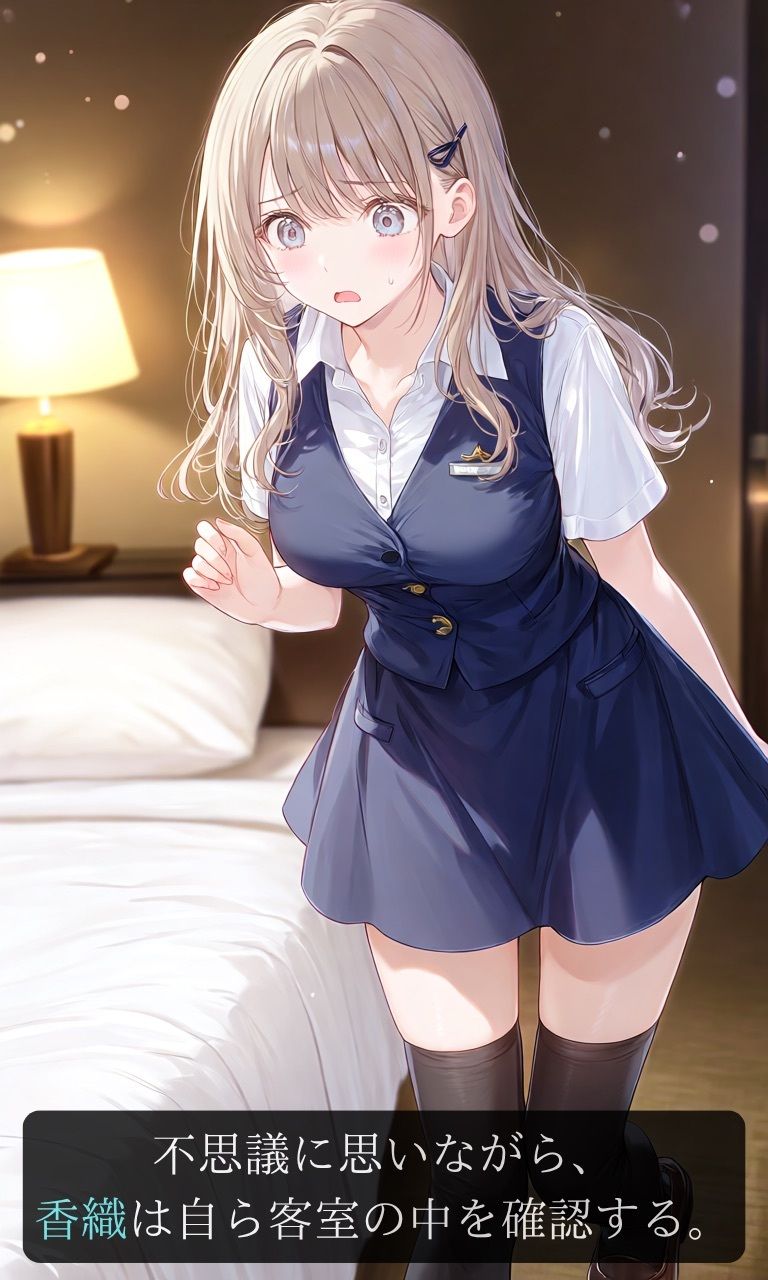 【ストーリー×イラスト｜Short】真面目なホテルスタッフ、ベッドから伸びる黒い手に呼吸を奪われる深夜の客室【ニーソックス/首絞め/絶対領域/美少女】 画像3