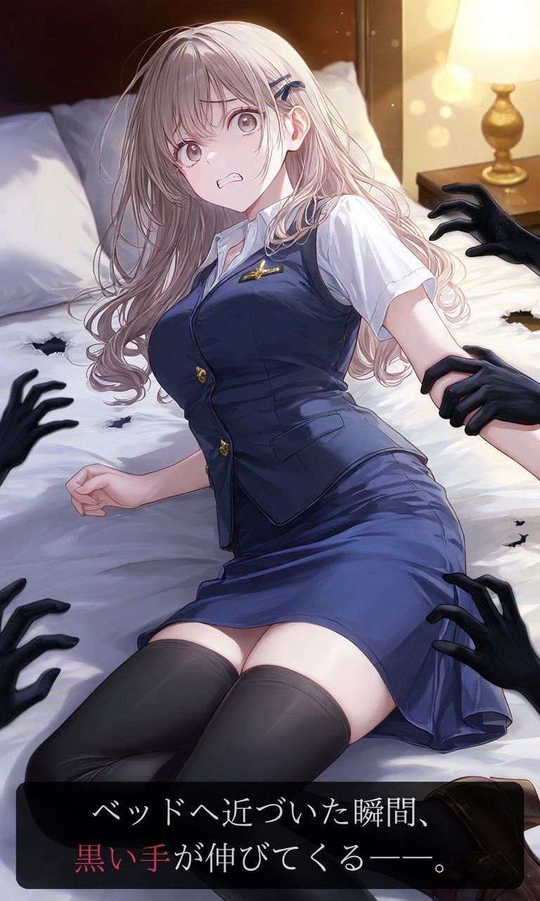 【ストーリー×イラスト｜Short】真面目なホテルスタッフ、ベッドから伸びる黒い手に呼吸を奪われる深夜の客室【ニーソックス/首絞め/絶対領域/美少女】 画像4