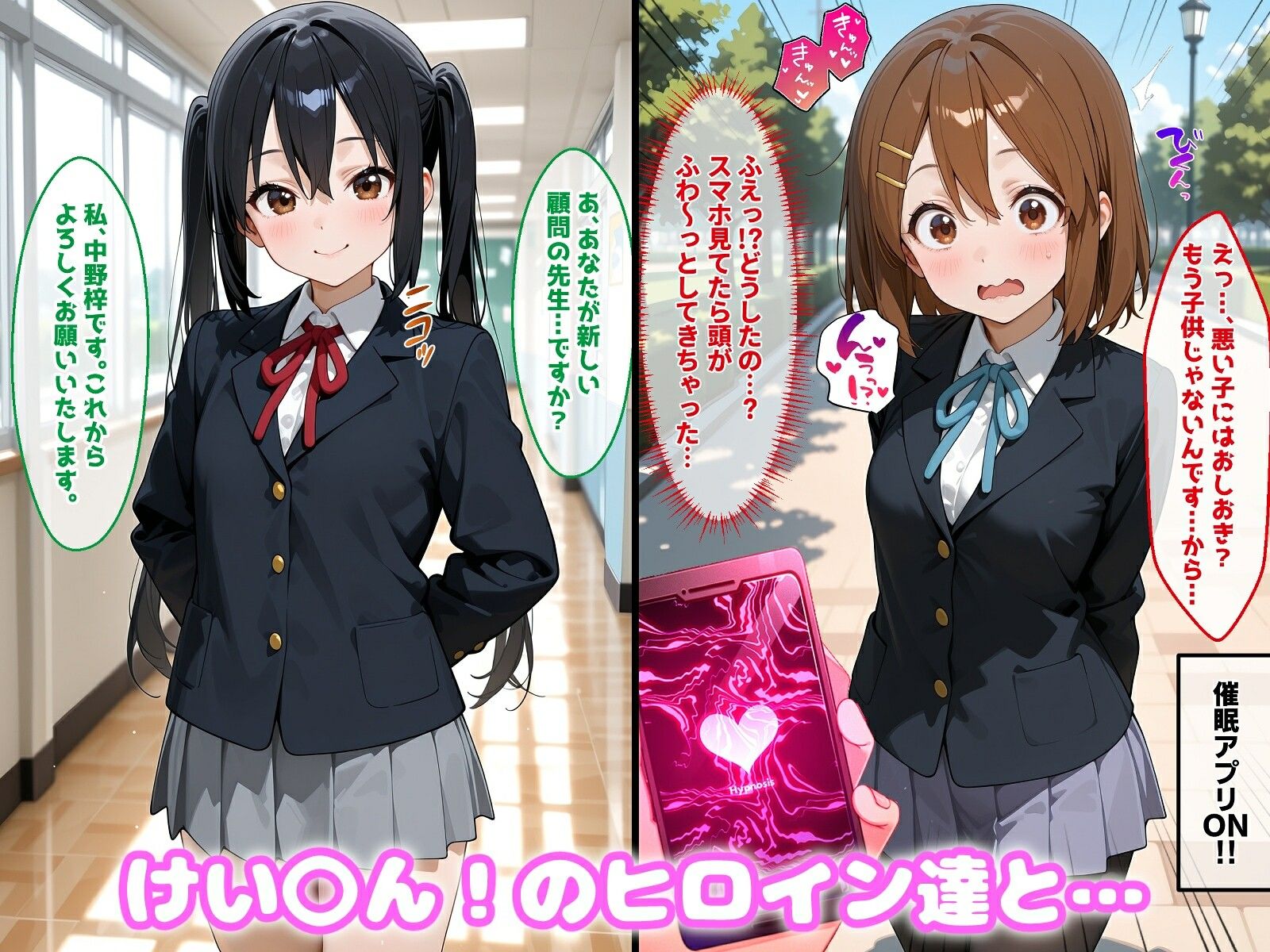 〇眠アプリで妊娠孕ませ けい〇ん!のヒロインたちと膣内射精えっちする話(制服・学園もの) サンプル画像1