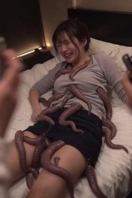 【実写AI動画】ラブホ女子会のおふざけで触手に遊ばれ感じてしまい、友達に撮影された女 画像1