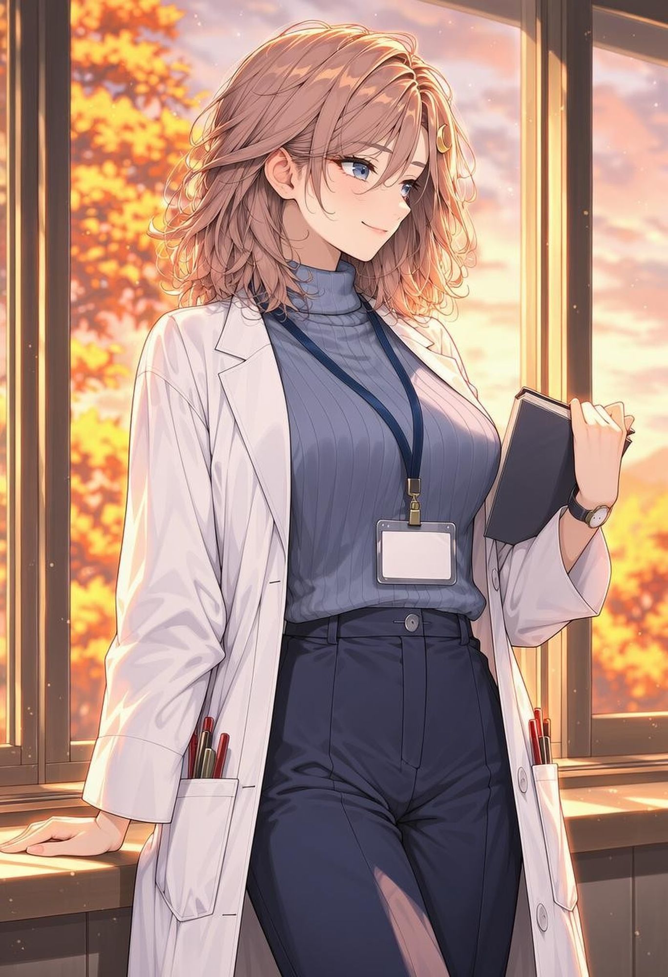 白衣の彼女と過ごす、秋の夕暮れとオフィスの夜 画像4