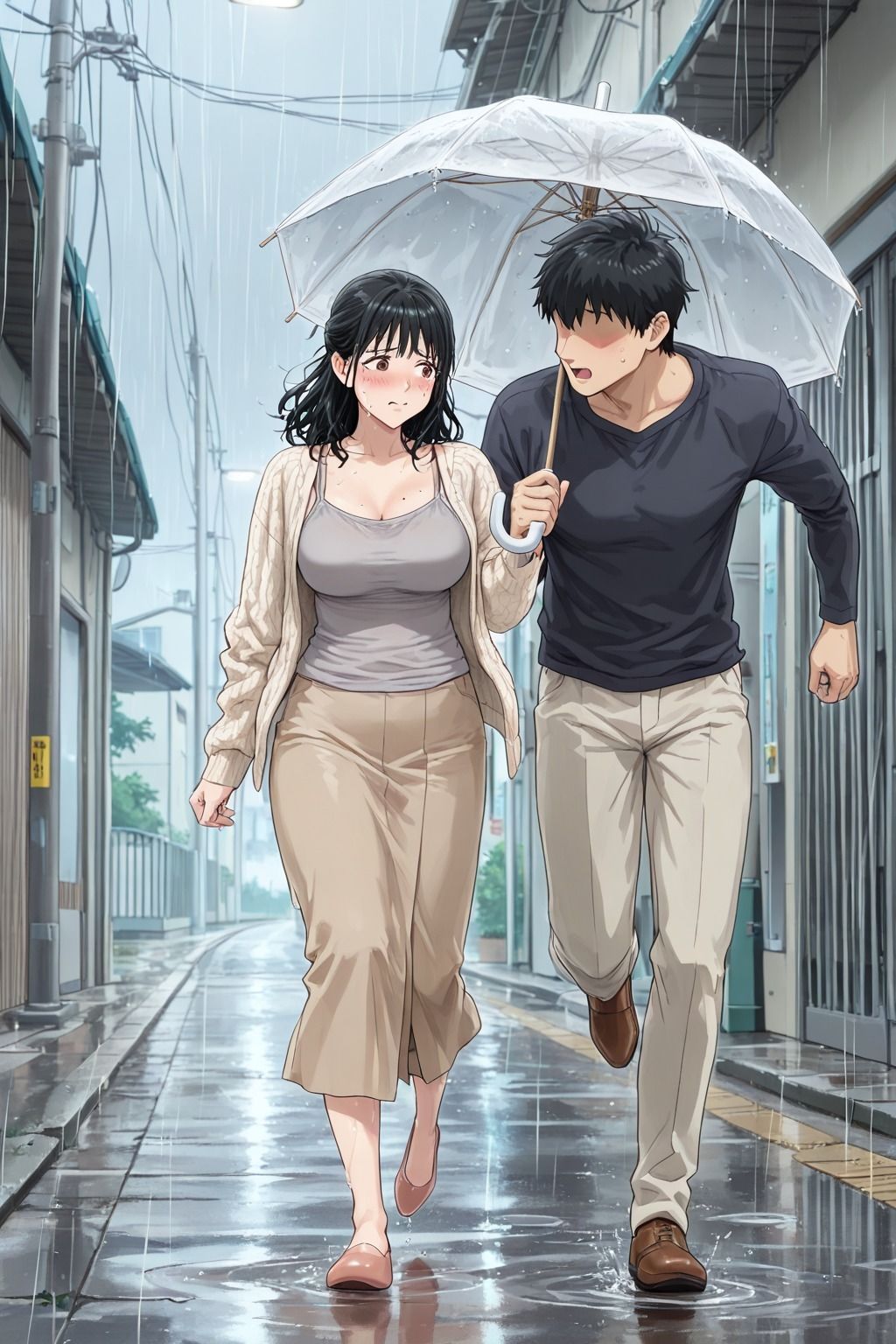 【AI生成】雨の夜から翌朝まで 〜人妻と隣人の記録〜 CG集 画像2