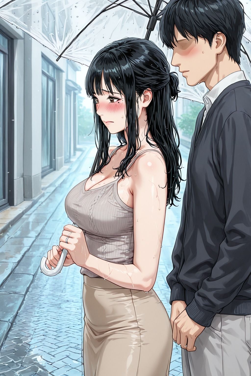 【AI生成】雨の夜から翌朝まで 〜人妻と隣人の記録〜 CG集 画像3