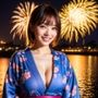 伝統的な花火と美女のコラボ