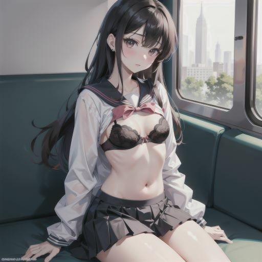 電車で制服美少女にブラちらお願い。美しい肢体にフル勃起1