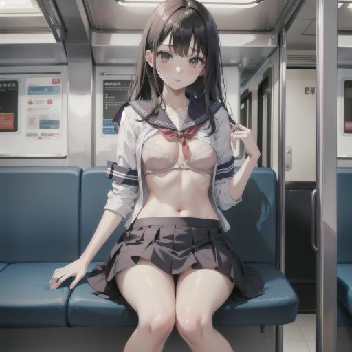 電車で制服美少女にブラちらお願い。美しい肢体にフル勃起_8