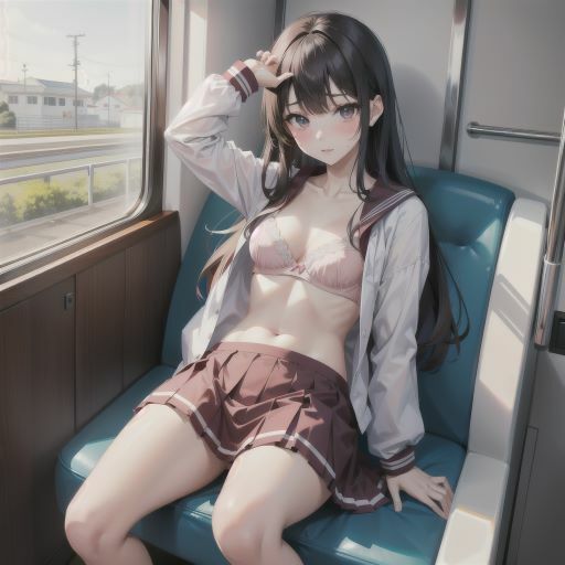 電車で制服美少女にブラちらお願い。美しい肢体にフル勃起9