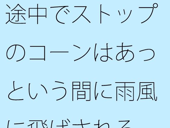 途中でストップのコーンはあっという間に雨風に飛ばされる