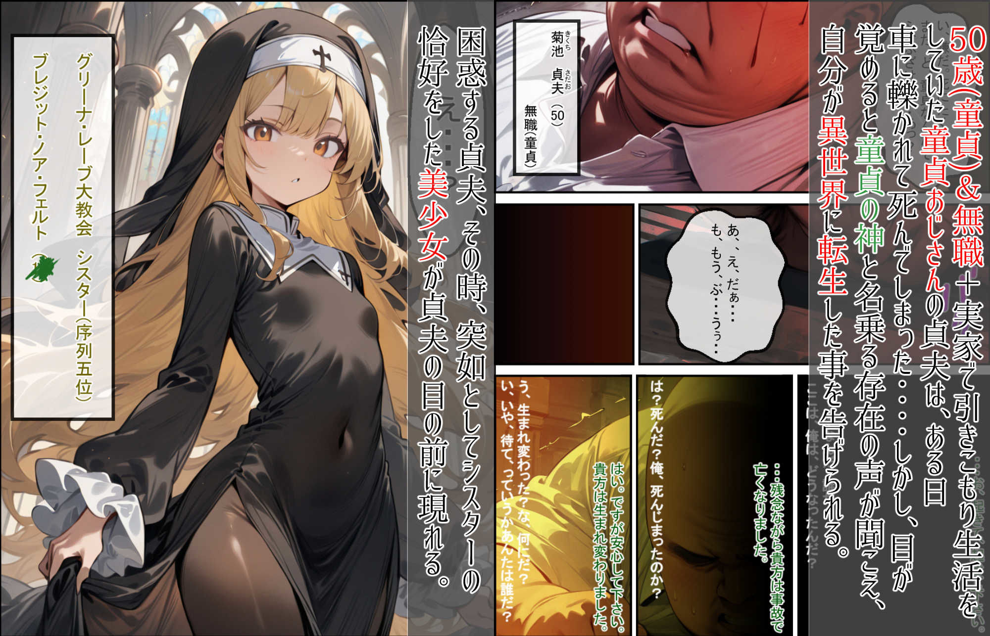 サンプル画像1:異世界転生した童貞おじさんは童貞の神から最強の催●能力を授かり出会った女達を奴●にする伝説 シスター編(蜜壺レストラン) [d_530747]