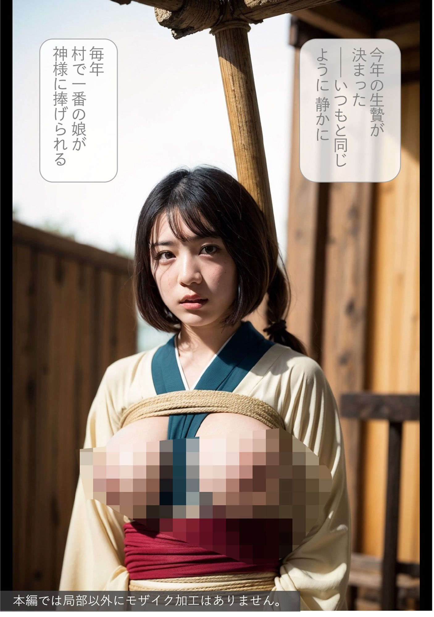 サンプル画像2:［ストーリー＋大量画像！］生贄の村-山の神に捧げられる緊縛女体(顔面最強美双子（AI2Twins）) [d_531213]