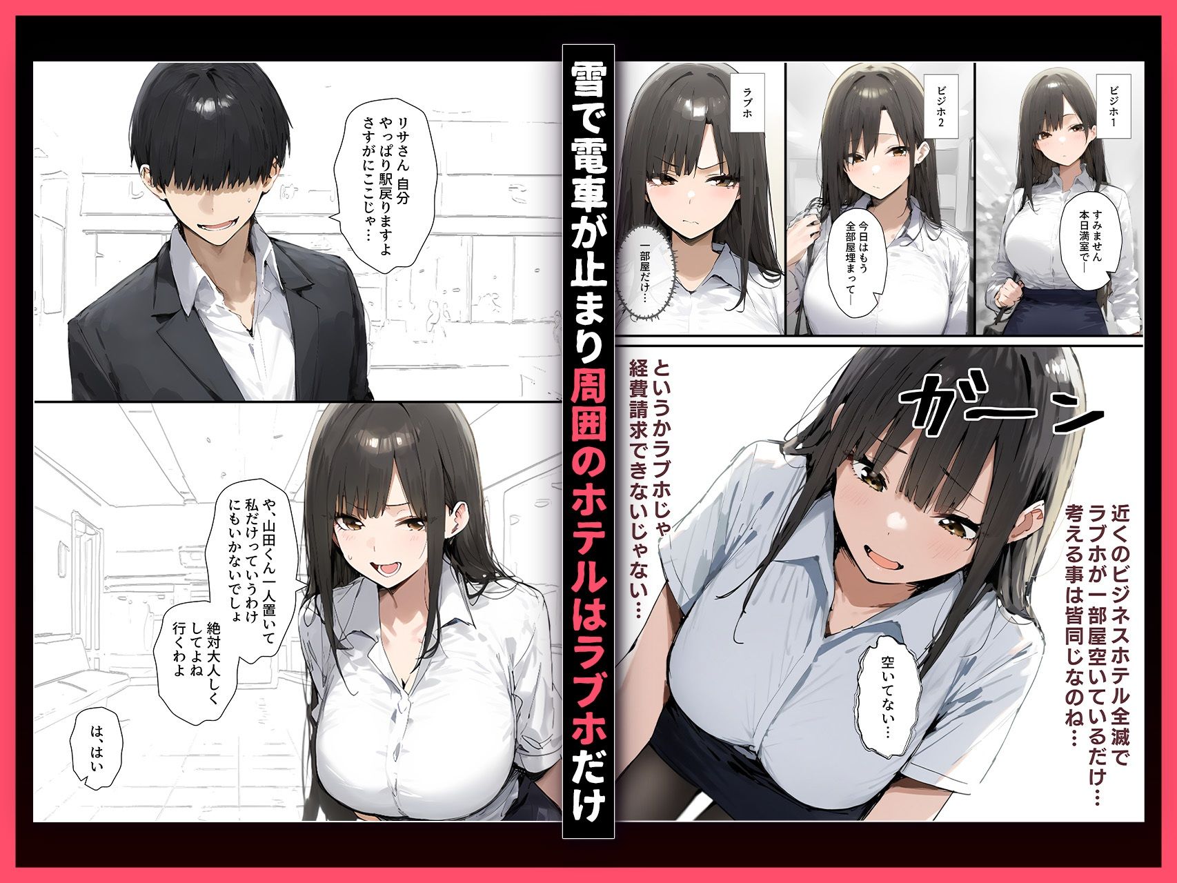 サンプル画像2:会社の先輩（既婚者）と出張したら雪で帰宅できずラブホ同室した話(???レディ) [d_534881]