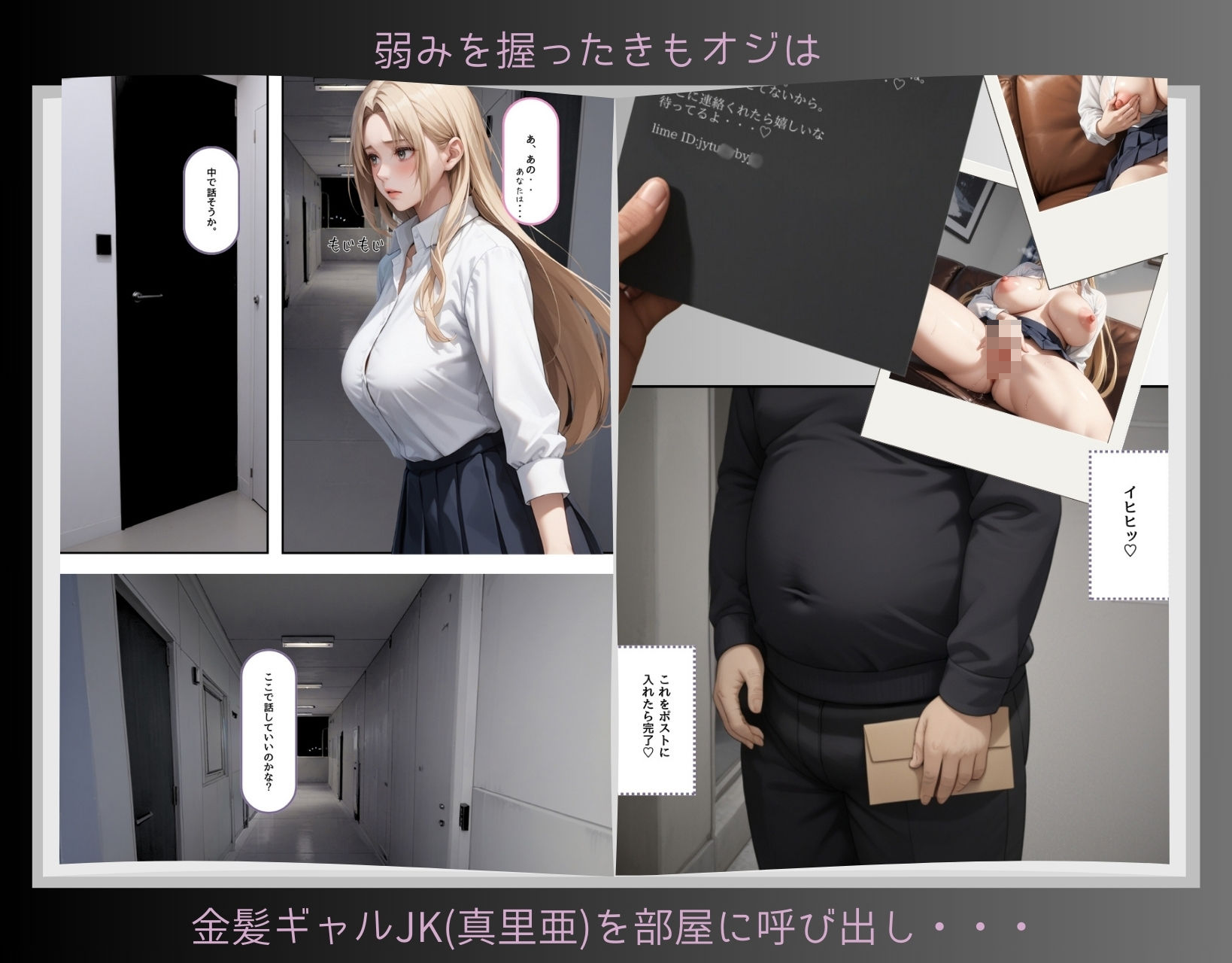 サンプル画像2:えっちな金髪ギャルが弱みを握られて好きな人がいるのに隣の部屋で大嫌いなきもオジにガン突き種付けされちゃう話(くりきんとん) [d_536676]