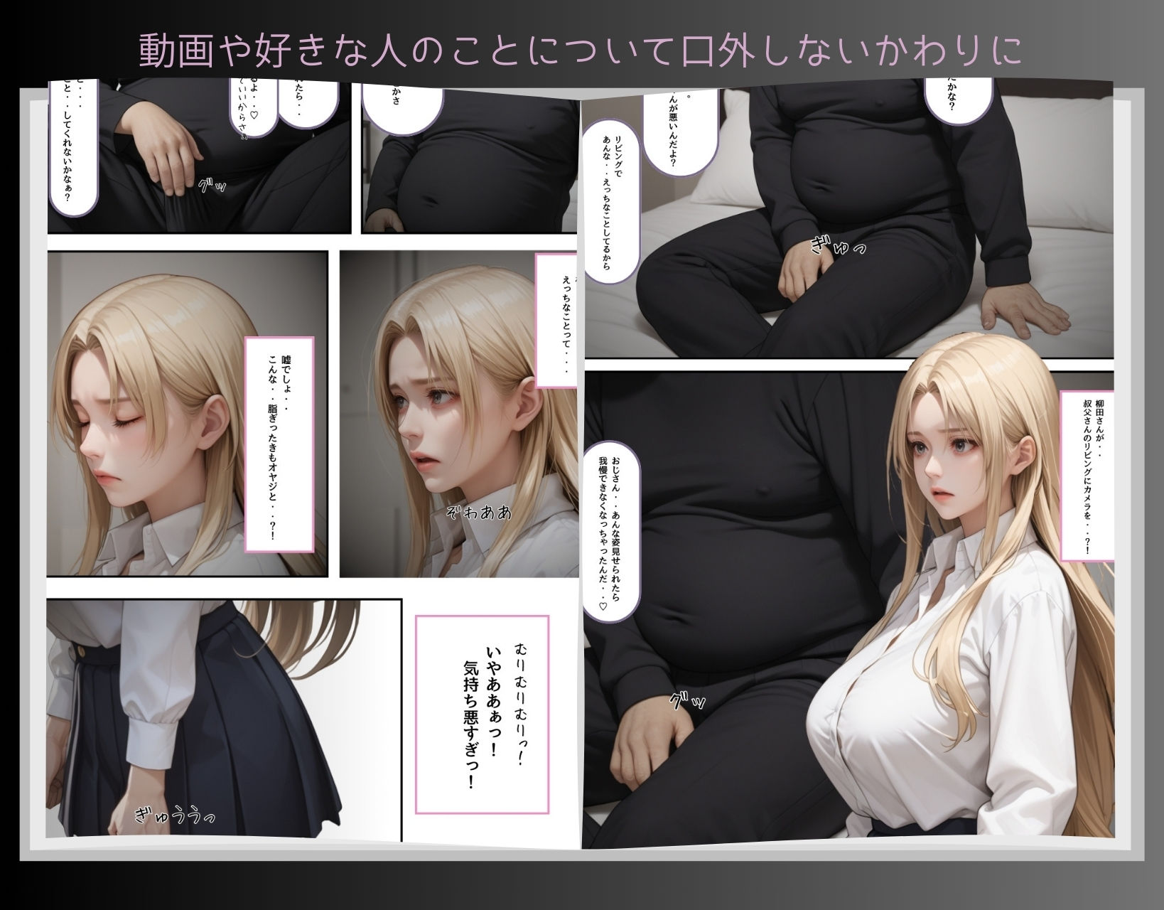 サンプル画像3:えっちな金髪ギャルが弱みを握られて好きな人がいるのに隣の部屋で大嫌いなきもオジにガン突き種付けされちゃう話(くりきんとん) [d_536676]