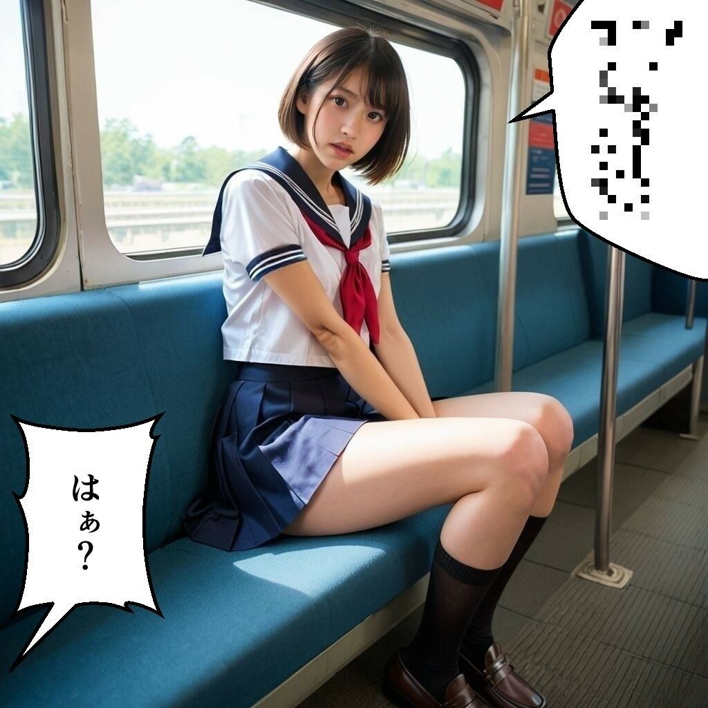 サンプル画像2:電車で痴女JKに出会った日【セリフ付きコミック画像集】(AI美エロ) [d_536840]