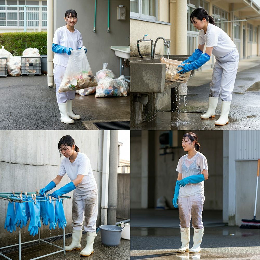 サンプル画像1:調理員清掃作業中(ホワフェチ) [d_553189]