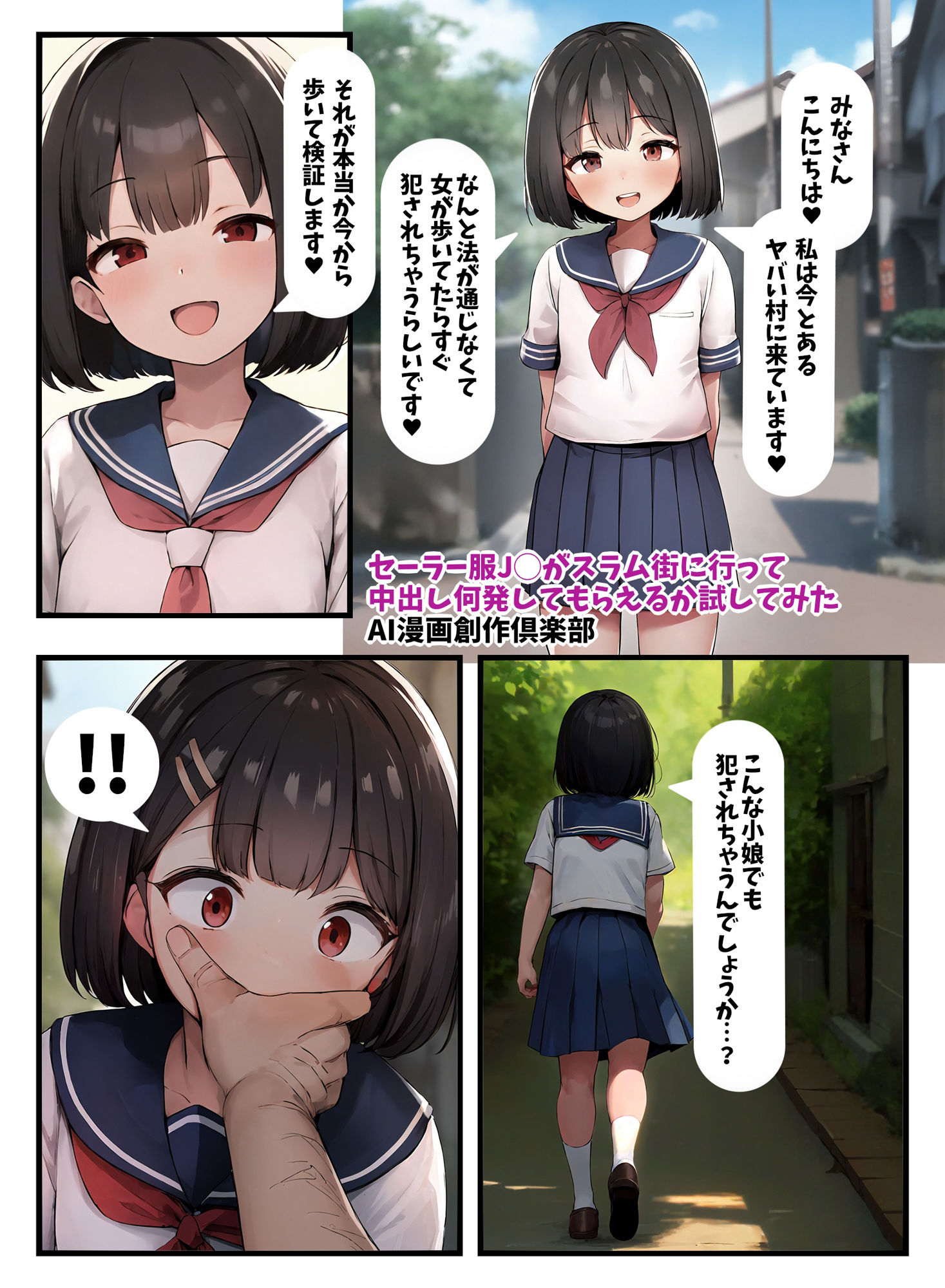 サンプル画像1:セーラー服J◯がスラム街に行って中出し何発してもらえるか試してみた(AI漫画創作倶楽部) [d_553948]