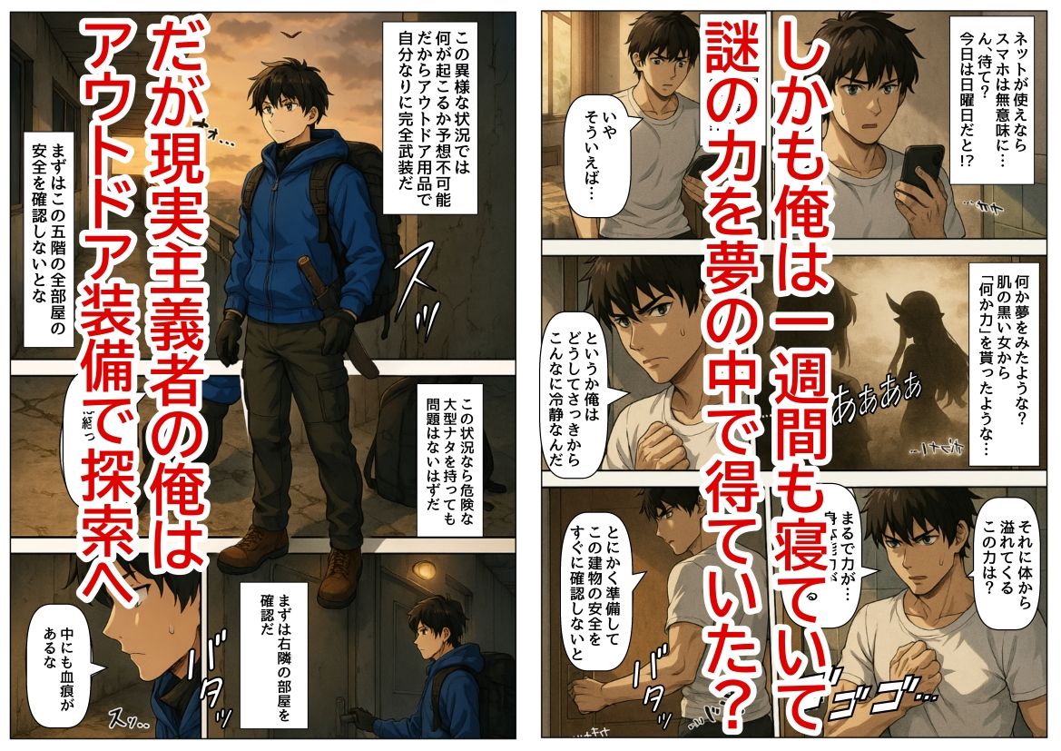 サンプル画像2:モンスターだらけの崩壊世界になったけど、俺だけ【チート付与能力】で自由気ままにサバイバルしていく《第1話》(『妹＆幼馴染』大好き商店（byハマダ殿下）) [d_557160]