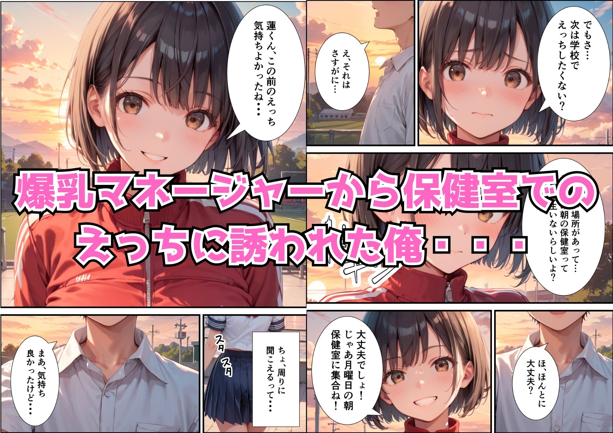 サンプル画像1:【性春イチャラブDAYS】爆乳マネージャーと朝の保健室でえっちしてたらヤバいことになった話【体験版20P】(くろも！のドリームランド) [d_560561]