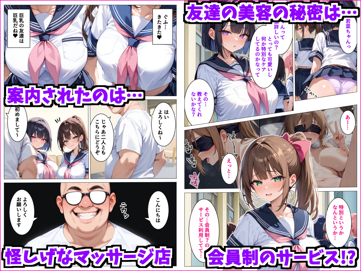 インチキマッサージ師とデカパイJKちゃんたち 1枚目