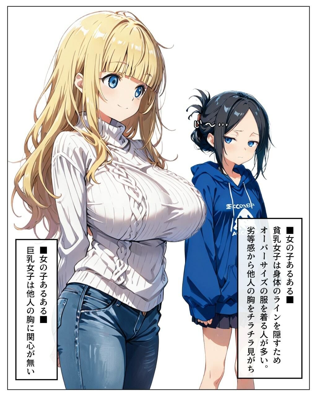 貧乳ちゃんと巨乳ちゃんのマンガで学ぶエッチな雑学 画像1