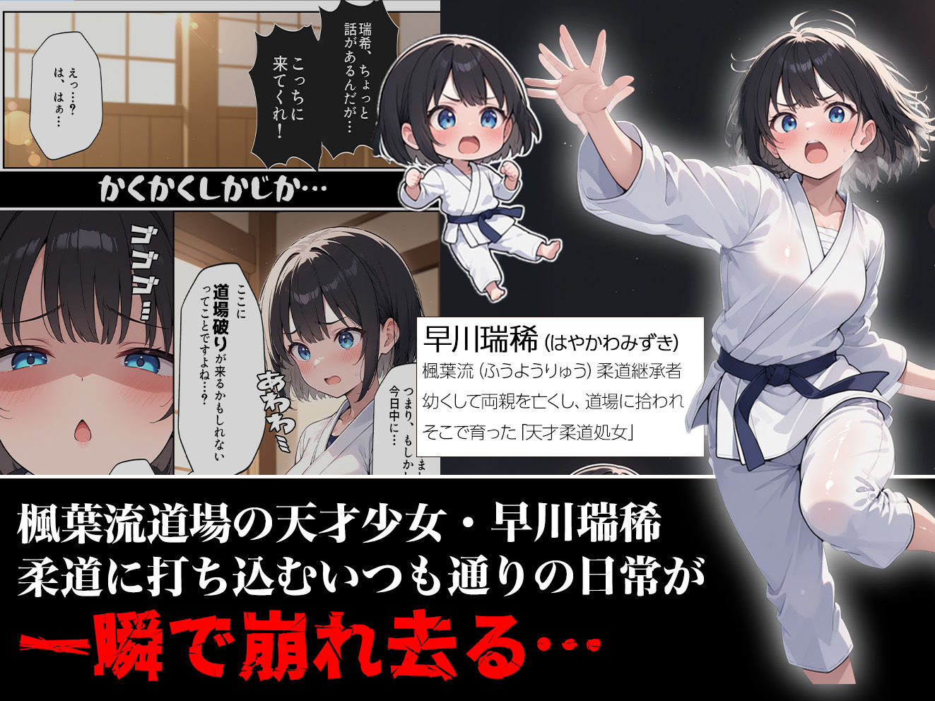 サンプル画像1:負けたら即中出しセックス 愛する道場を守るために道場破りに挑む天才柔道少女の話(aiもみむ出版) [d_567998]