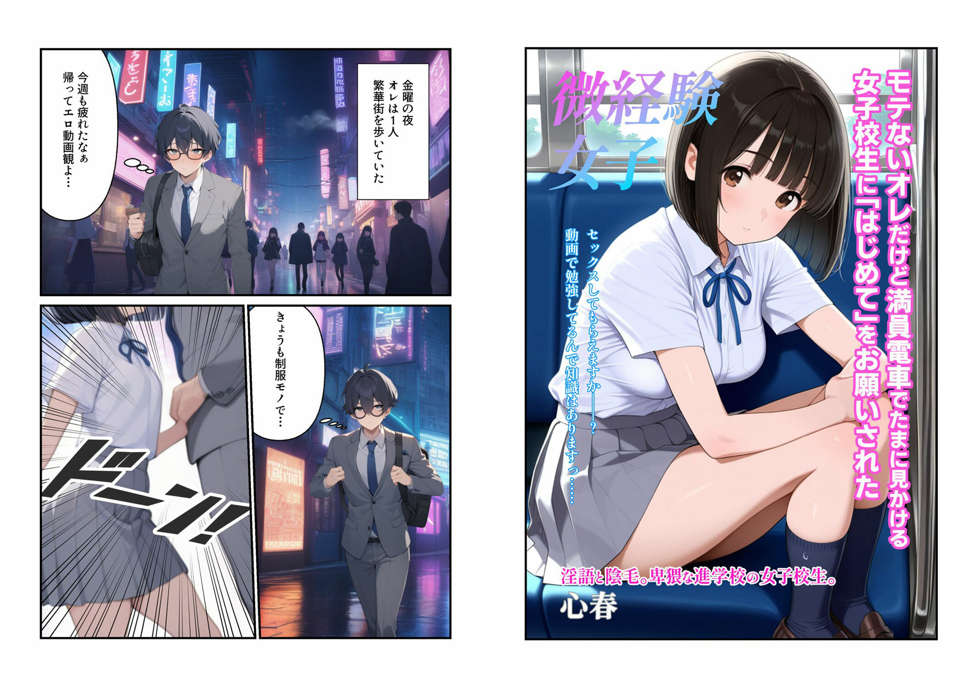 サンプル画像1:微経験女子・モテないオレだけど満員電車でたまに見かける女子校生に「はじめて」をお願いされた〜心春編(淫語王) [d_577056]