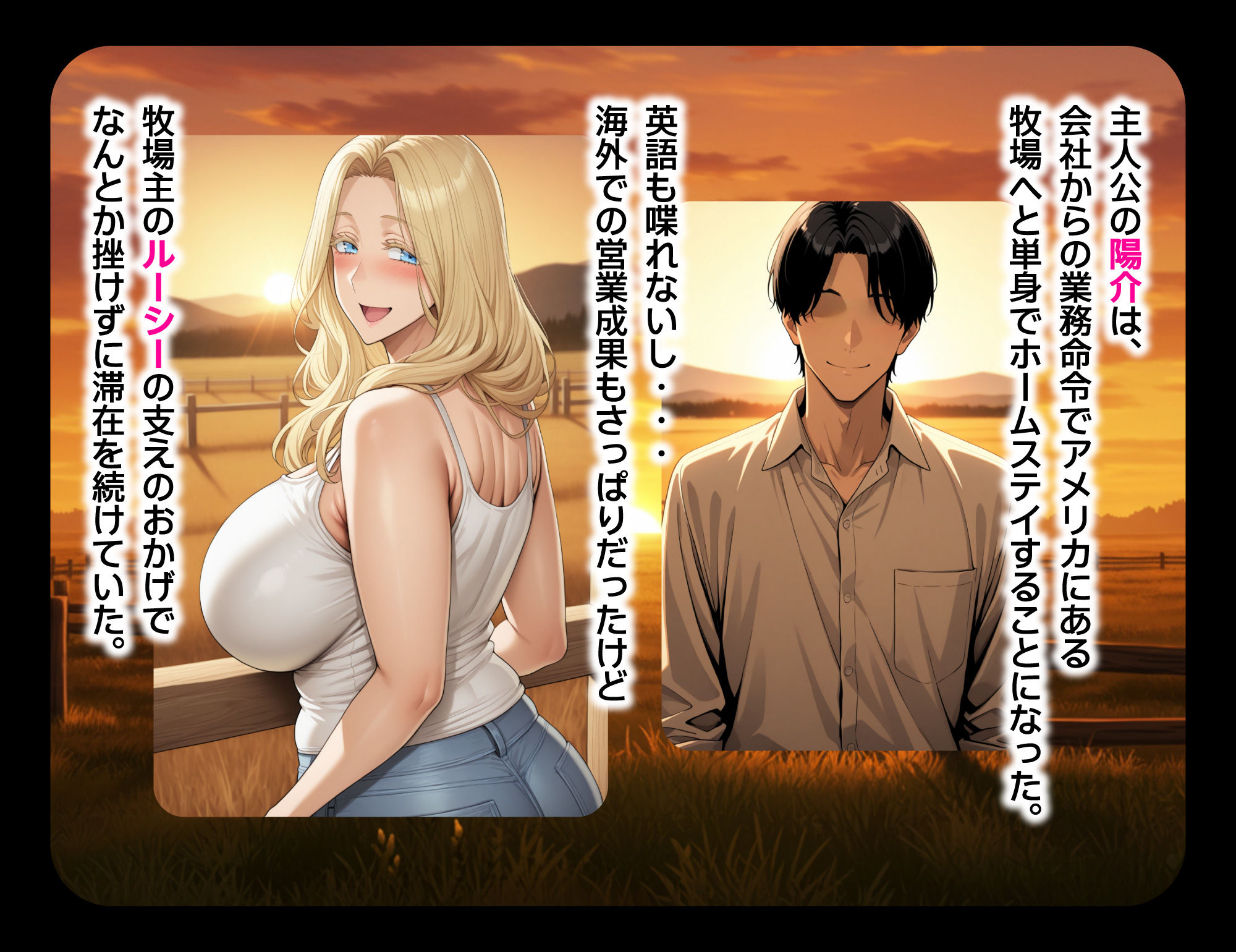【エロ漫画】ホームステイ先の爆乳ブロンド美女に雌牛コスで誘惑されてイチャラブ種付け生活22