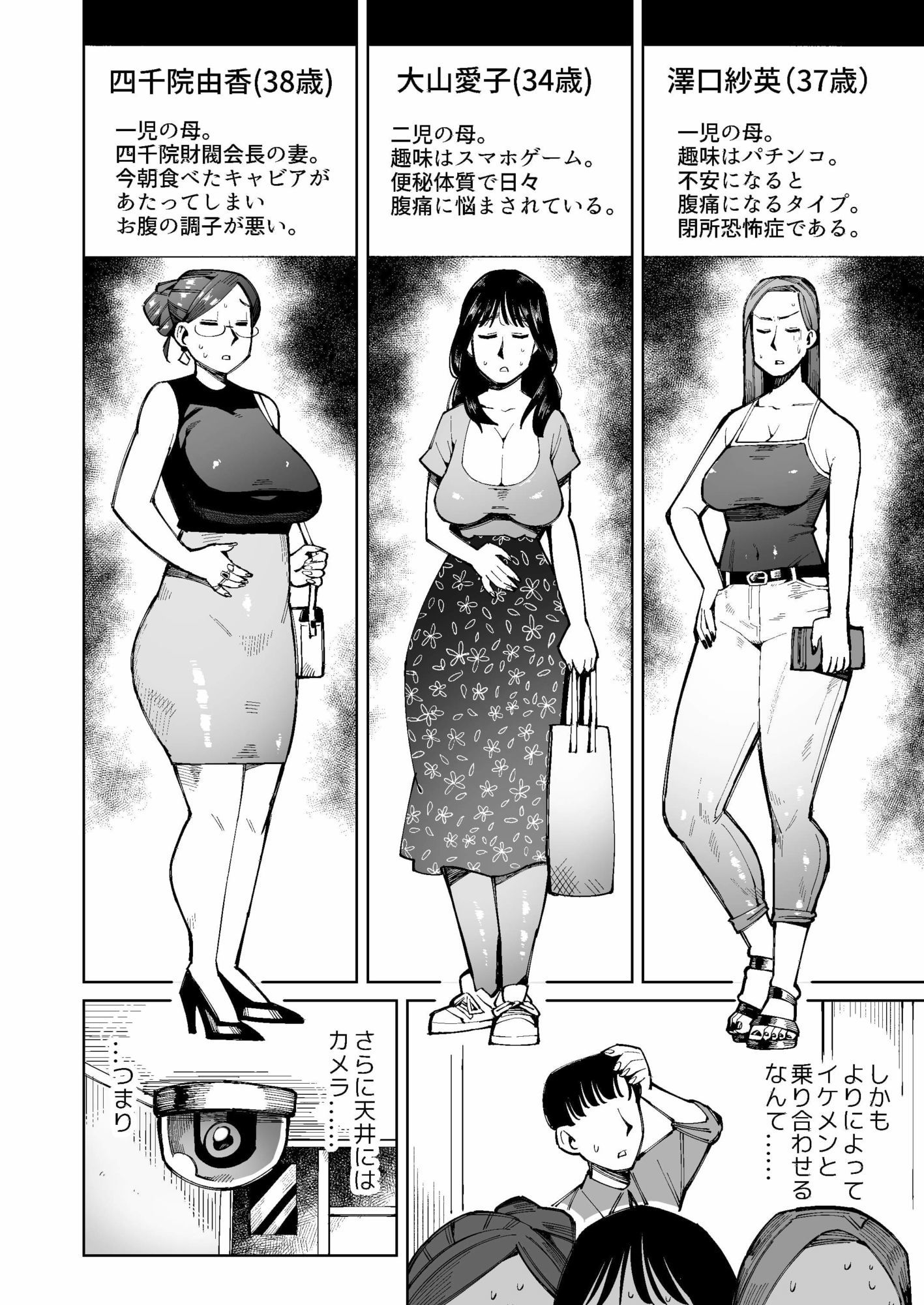 3人の人妻がエレベーターに閉じ込められて着衣脱糞! 画像2