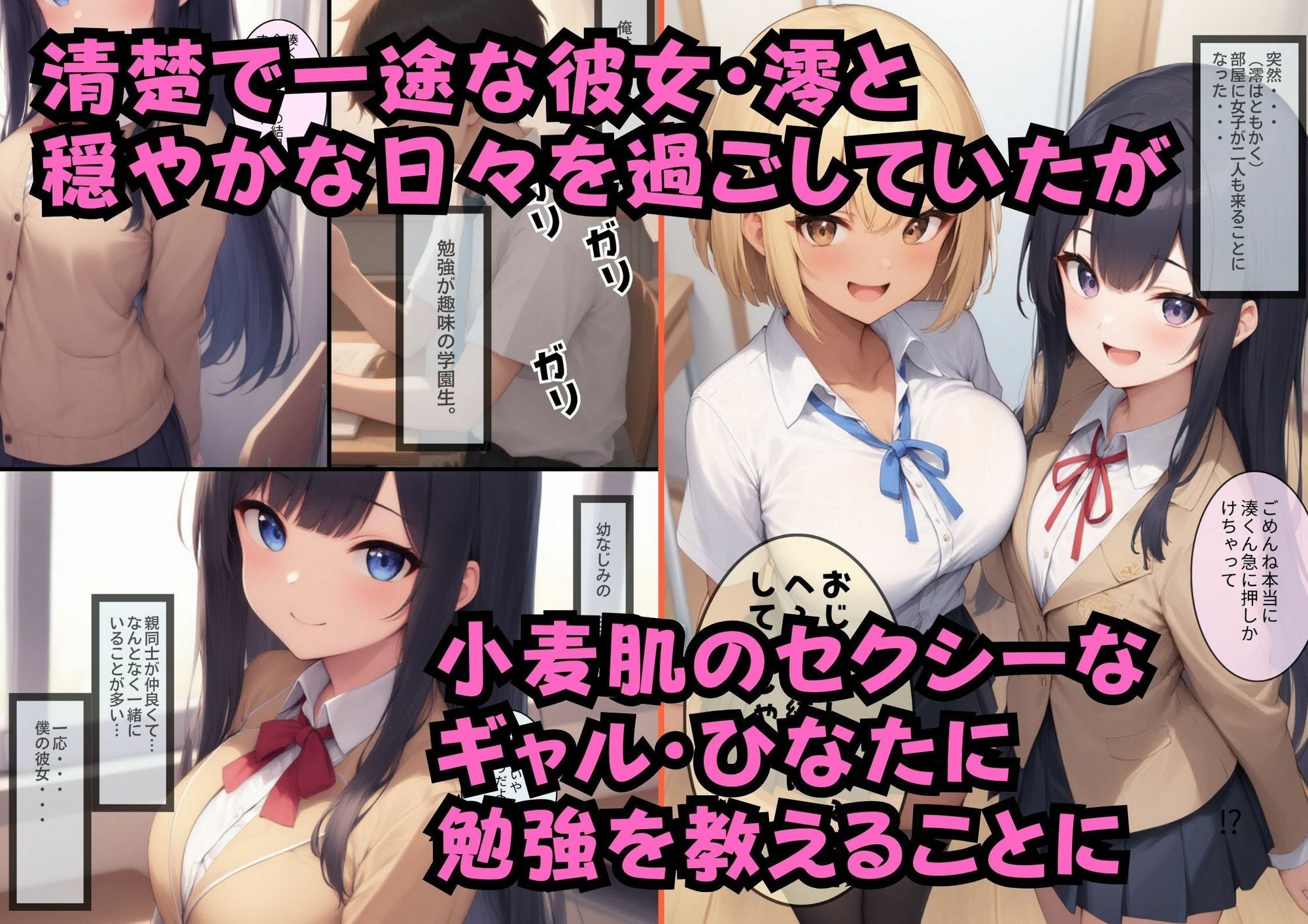 サンプル画像2:地味な僕が清楚彼女と金髪日焼け爆乳ギャルと3人でハーレム部屋を作っちゃった話(AI欲イラスト屋さん：わんたんめん) [d_586775]