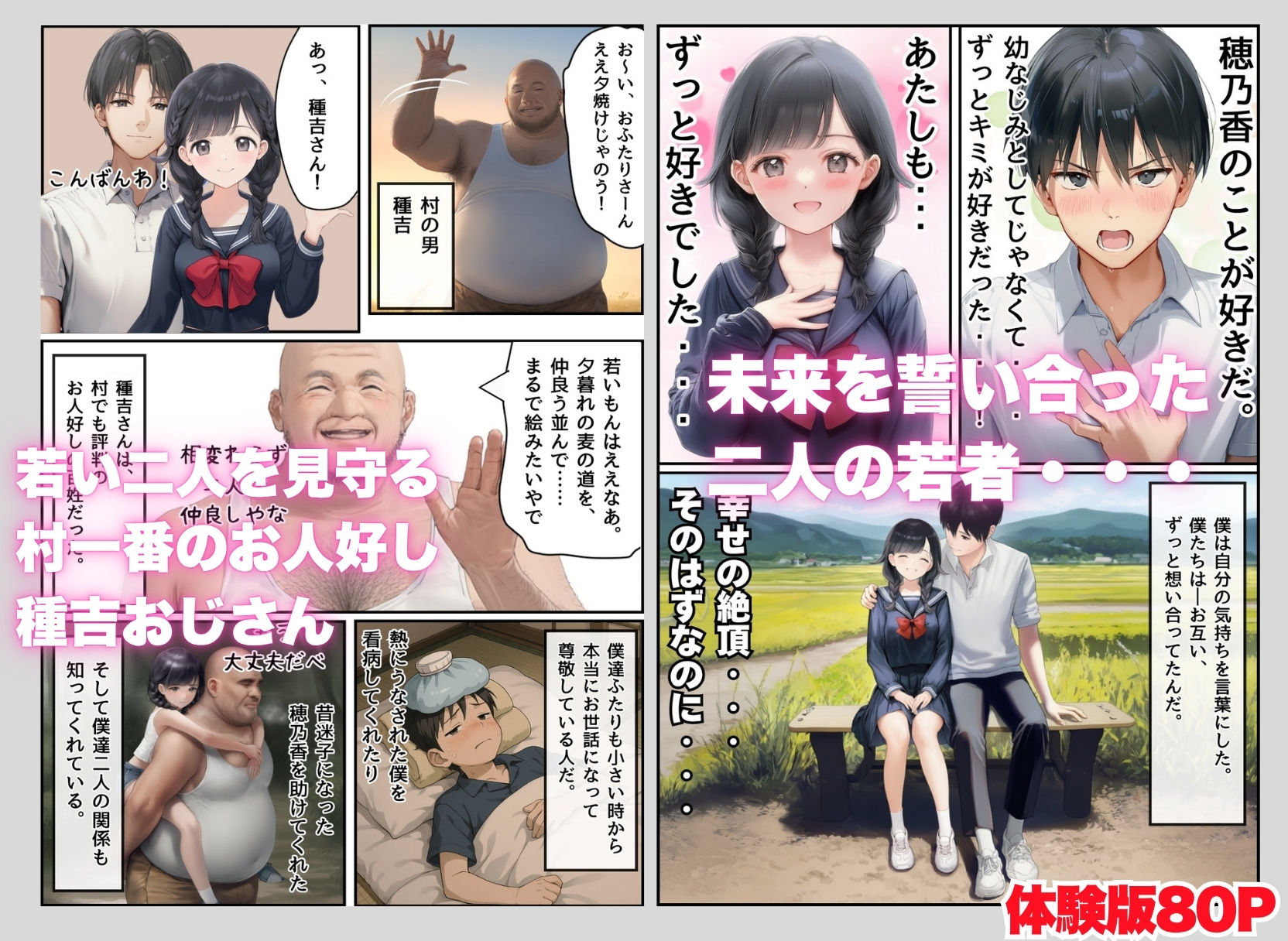 【エロ漫画】【因習村】村の飢饉を救うため差し出された僕の彼女、BMI40越えの性欲だけはいっちょ前の種付けおじさんに媚薬を飲まされ、おじさん特有のねちっこい前戯で全身べちょべちょに舐められた挙げ句、聖なる肉棒(チンカス付き)の掃除を実施!その後は遂に処女おまんこにゴールイン!入念かつ丹念にがん突きにされ、イキまくりんぐ!一晩中汗だくで連続絶頂アクメを決めさせられた話2