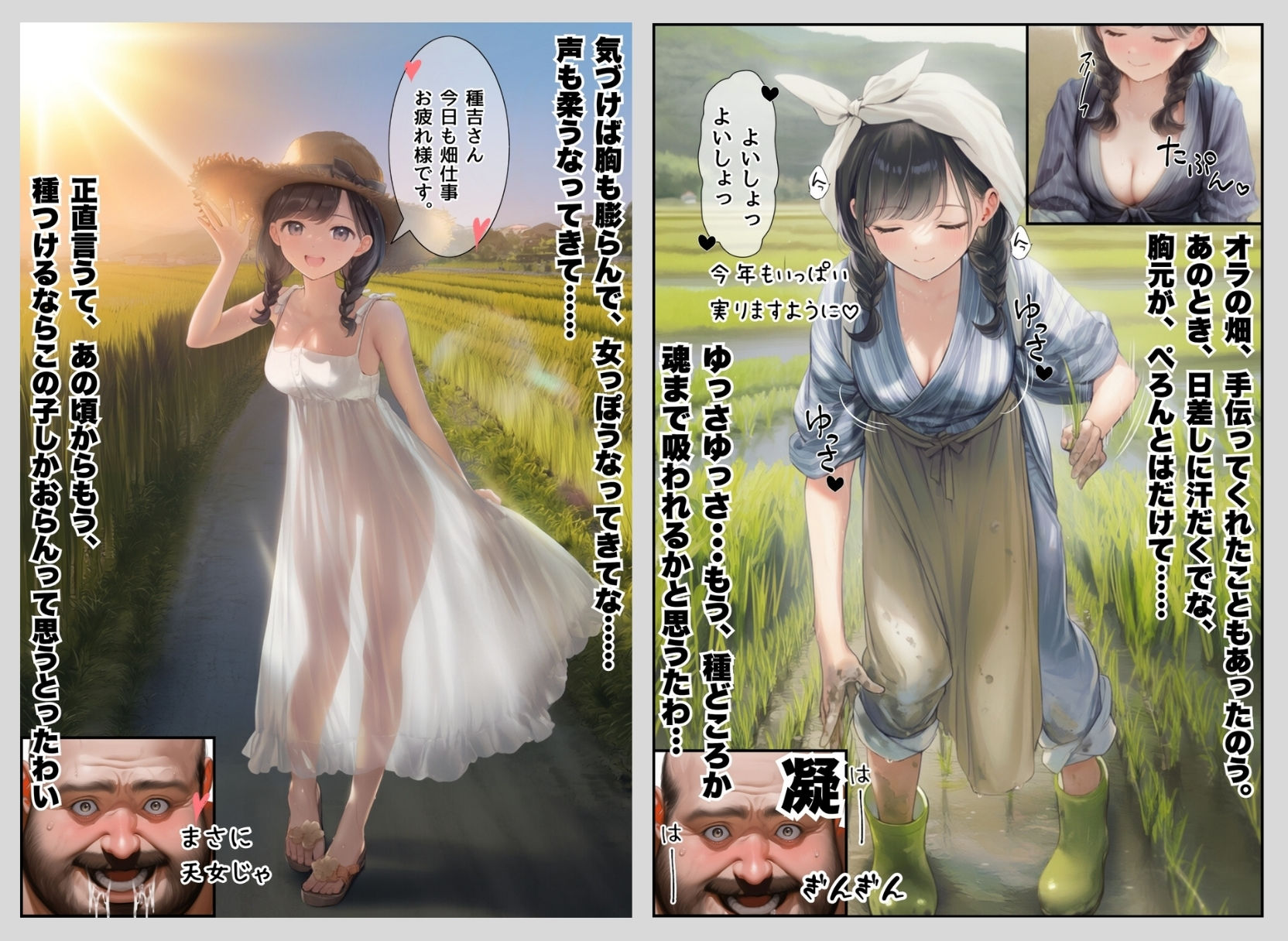 サンプル画像5:【因習村】村の飢饉を救うため差し出された僕の彼女、BMI40越えの性欲だけはいっちょ前の種付けおじさんに媚薬を飲まされ、おじさん特有のねちっこい前戯で全身べちょべちょに舐められた挙げ句、聖なる肉棒（チンカス付き）の掃除を実施！その後は遂に処女おまんこにゴールイン！入念かつ丹念にがん突きにされ、イキまくりんぐ！一晩中汗だくで連続絶頂アクメを決めさせられた話(種付け出版) [d_604159]